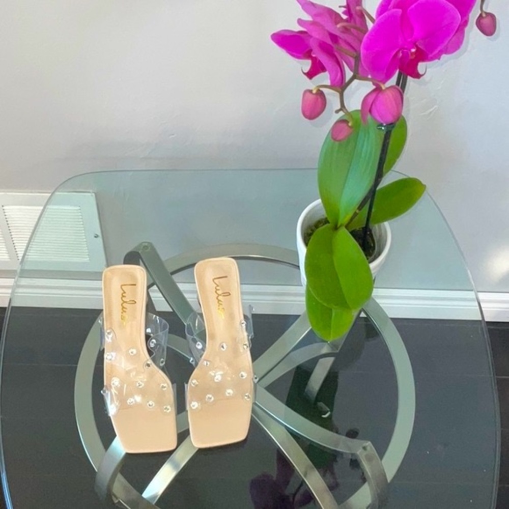 Lulus Joji Nude Transparent Crystal High Heels